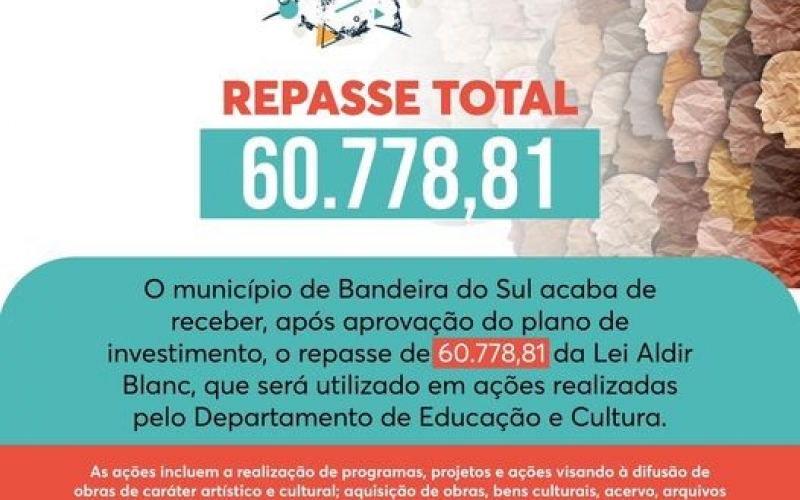 Aprovação do plano de investimento, o repasse de 60.778,81 da Lei Aldir Blanc.
