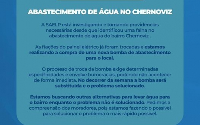 ABASTECIMENTO DE ÁGUA NO CHERNOVIZ